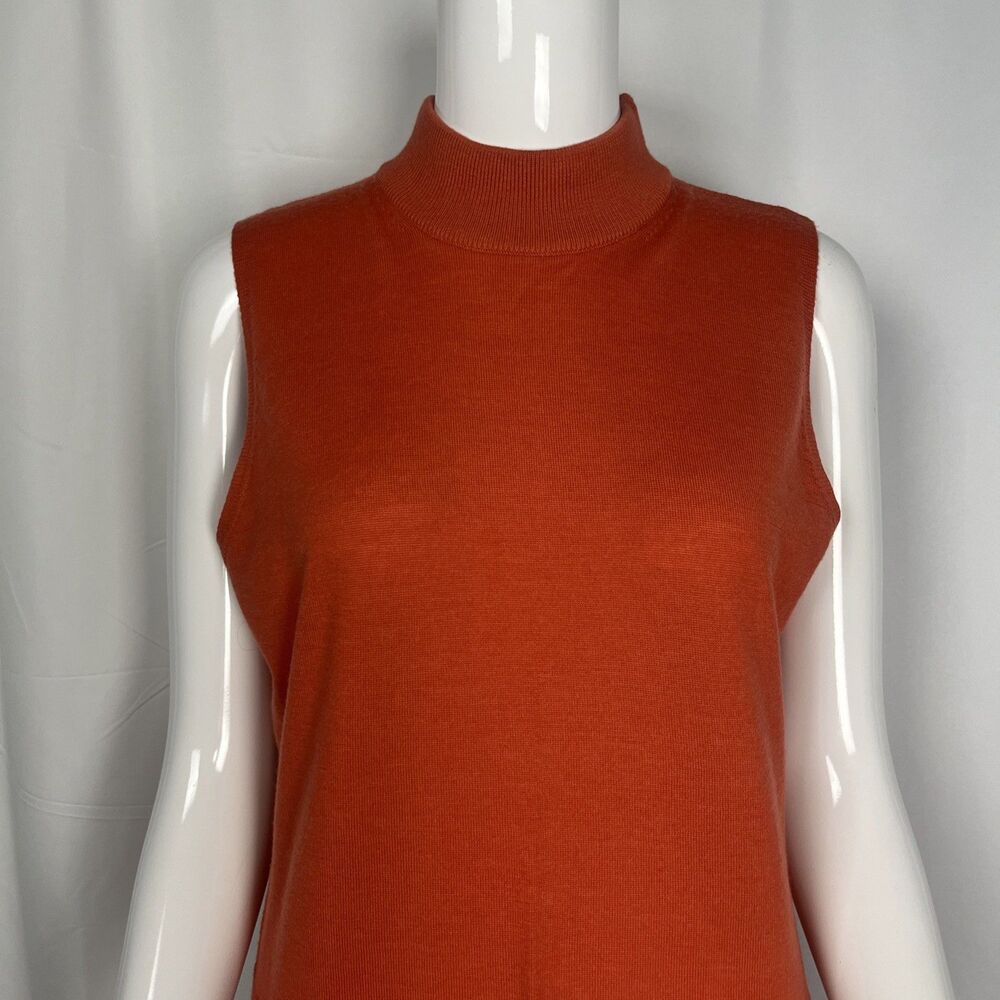 Doncaster Womens Size Large 100% Wool Orange Mock Neck Sleeveless Sweater - Picture 5 of 9